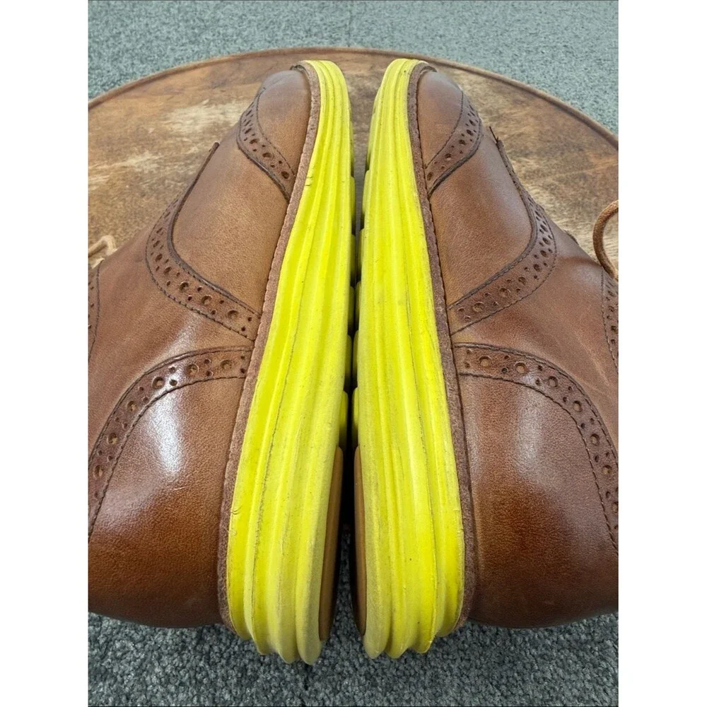 Cole Haan Shoes Mens 7.5 Lunargrand Wingtip Brown Leather Yellow Sole Dress